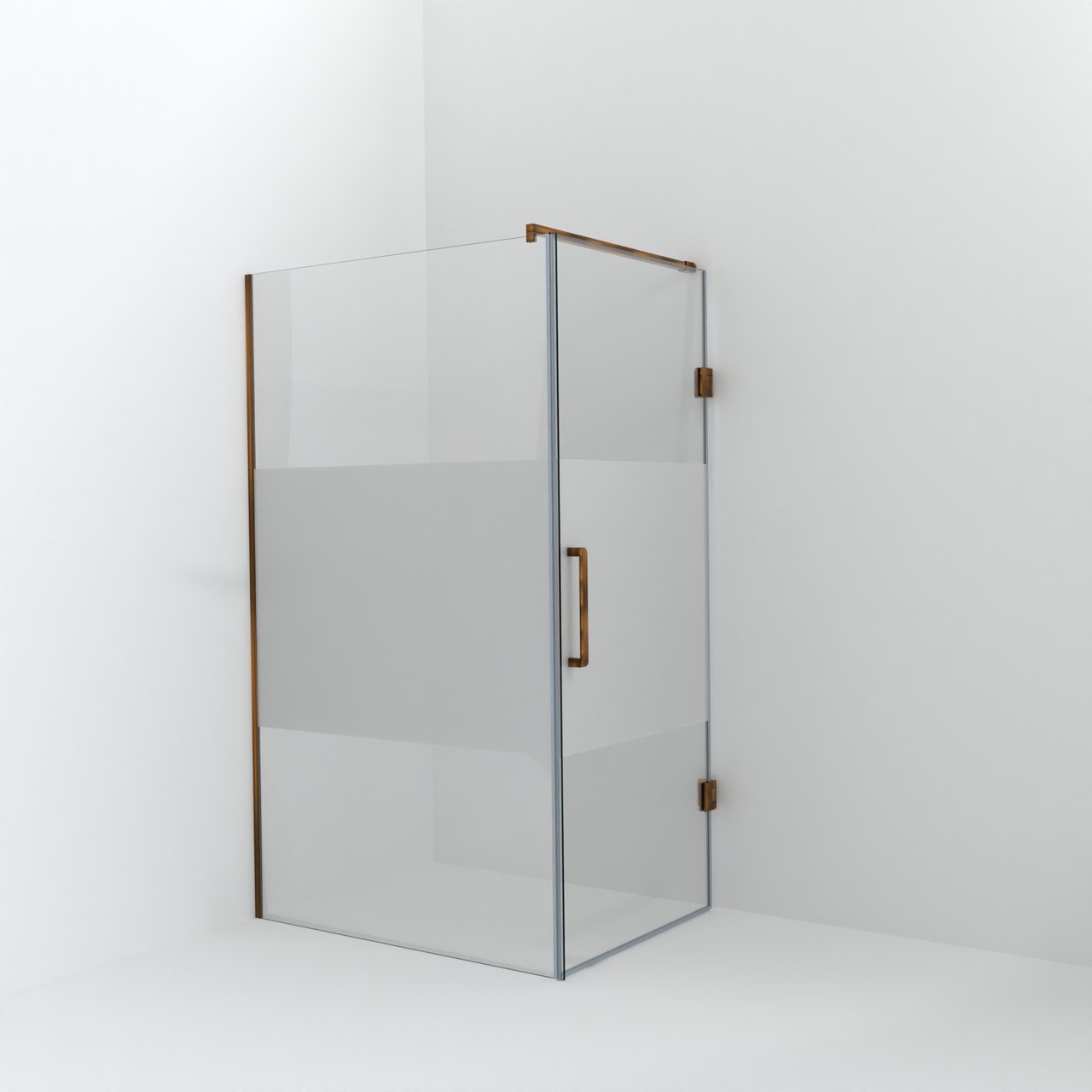Balmani Modular douche à l'italienne avec porte: 120 x 200 cm avec porte 90 cm, Verre transparent avec bande mate, Profil Brushed Rosegold