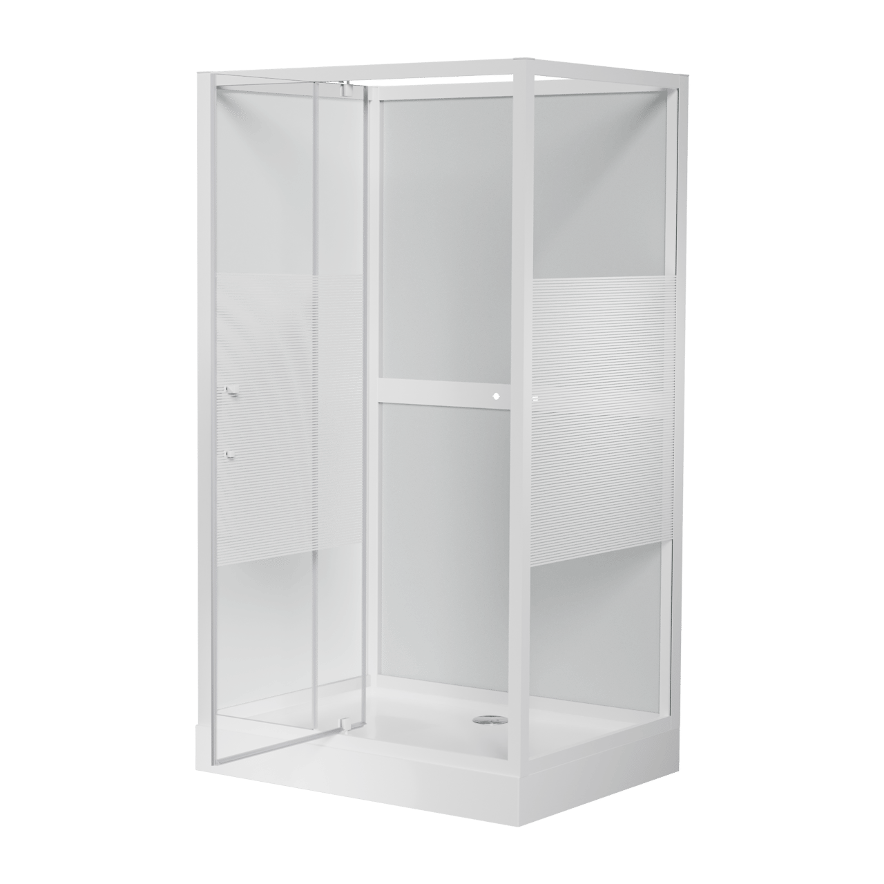 Luca Varess Talan rechthoekige complete douchecabine met draaideuren 90 x 120 cm helder glas met mat gestreepte strook glans wit profiel