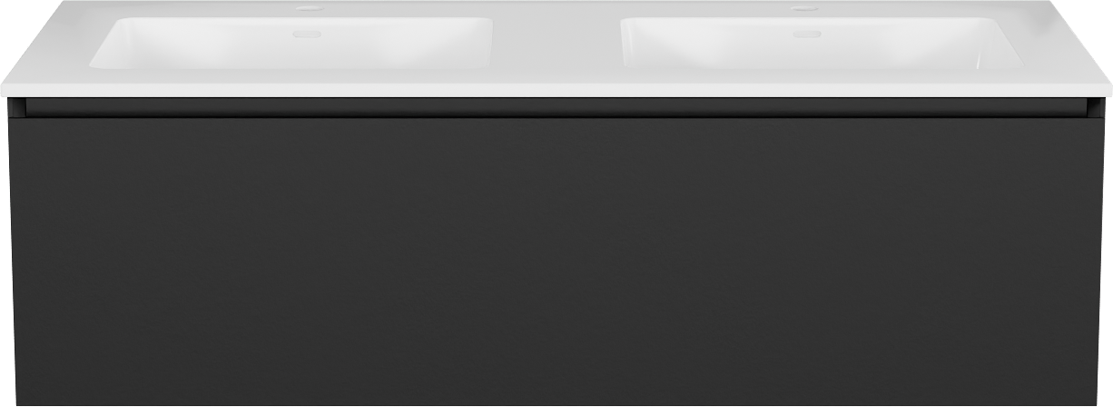 Storke Edge meuble salle de bains suspendu 120 x 52 cm noir mat avec Bilia double vasque en marbre composite blanc brillant