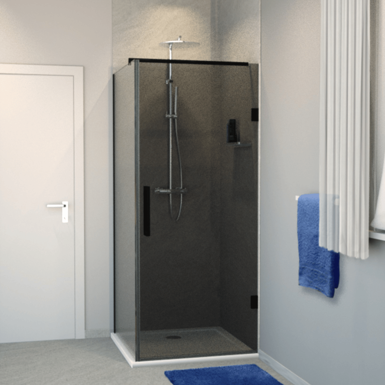 Balmani Modular inloopdouche met deur 90 x 200 cm rookglas mat zwart profiel