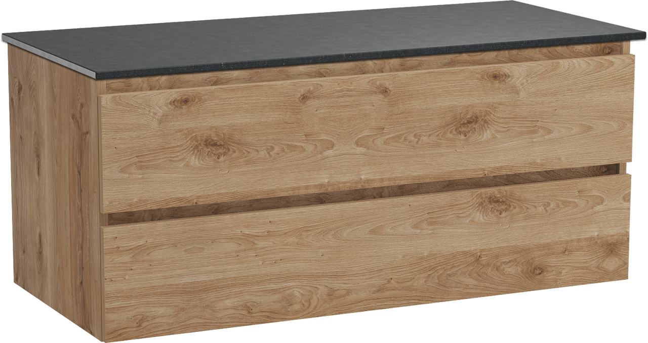 Balmani Lucida meuble salle de bains suspendu 120 x 55 cm chêne brut avec Stretto tablette simple en granit noir