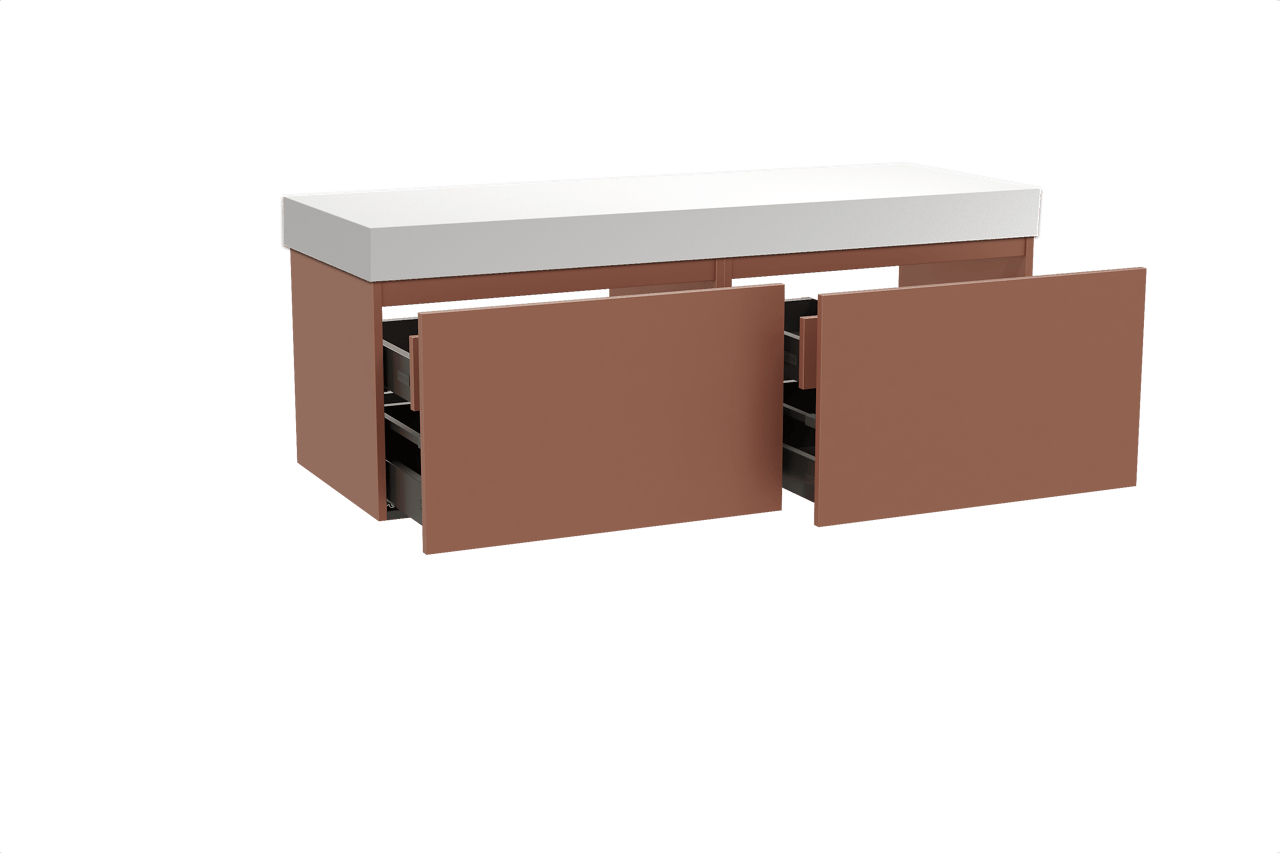 Balmani Sfera by Lucida zwevend badkamermeubel 150 x 55 cm cotto met Dominus enkel of dubbel tablet in solid surface mat wit