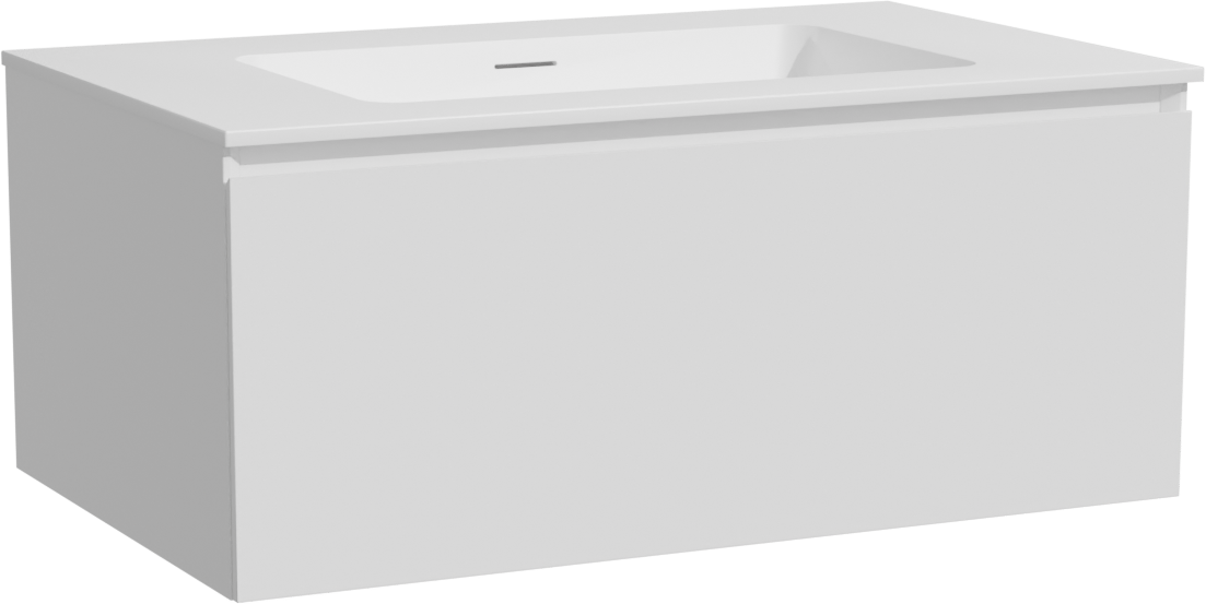 Storke Edge zwevend badmeubel 85 x 52 cm hoogglans wit met Mata enkele wastafel in solid surface mat wit