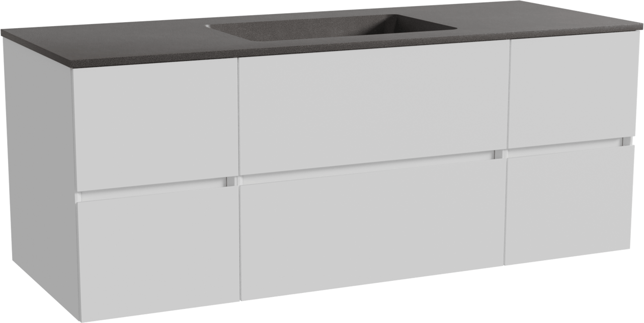 Storke Edge zwevend badmeubel 135 x 52 cm mat wit met Scuro enkele wastafel in kwarts mat zwart