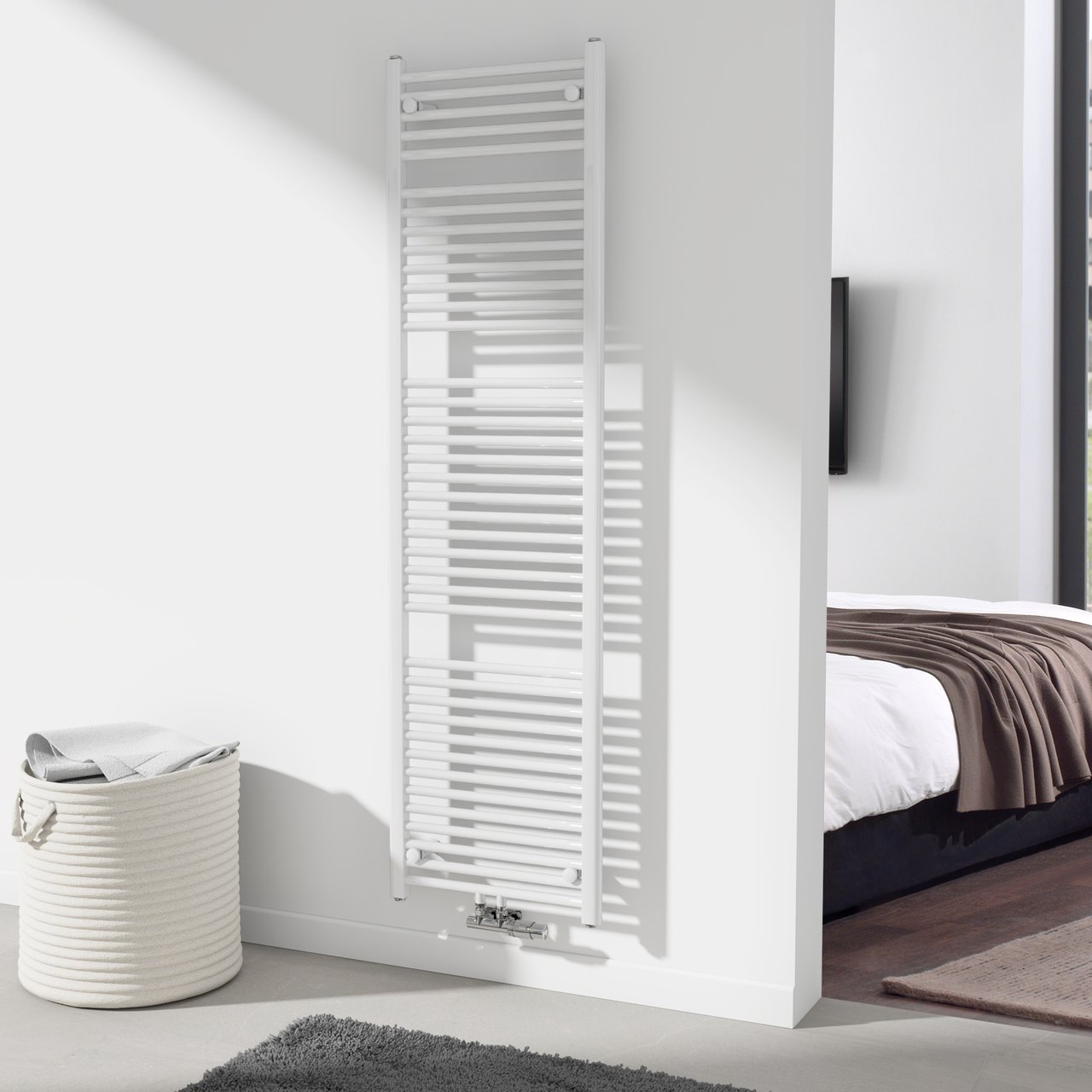Vipera Kanza enkele handdoekradiator 50 x 180 cm centrale verwarming Hoogglans Wit zij- en middenaansluiting 1068W