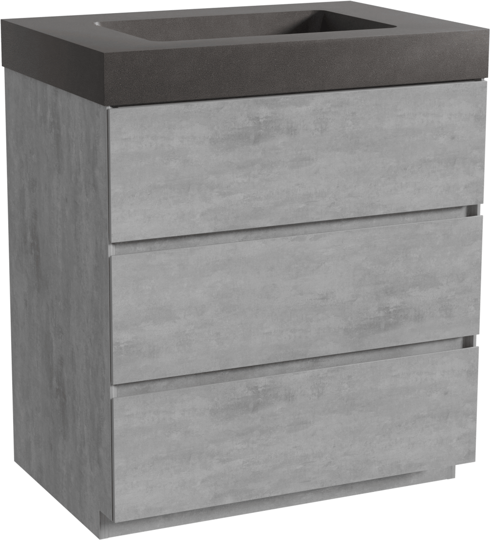 Storke Edge freistehendes Möbelstück Set: 75 x 52 cm, Beton dunkelgrau, mit Scuro High Einzelwaschtisch, Quarz Schwarz matt