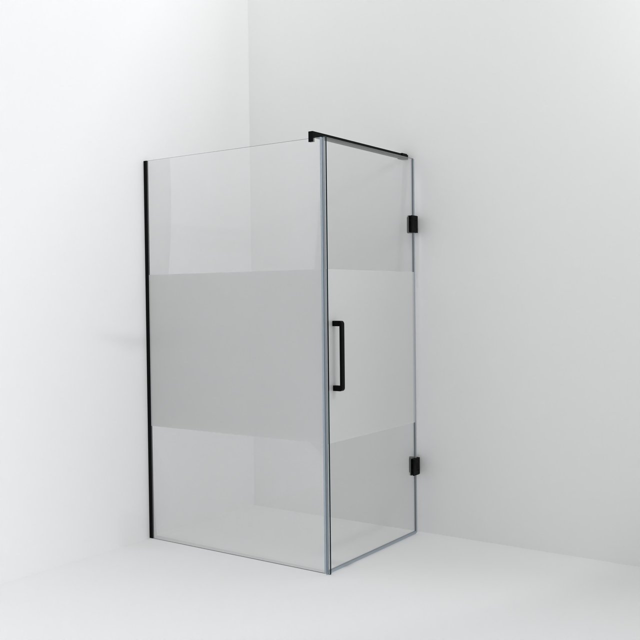 Balmani Modular douche à l'italienne avec porte: 120 x 200 cm avec porte 90 cm, Verre transparent avec bande mate, Profil Noir mat