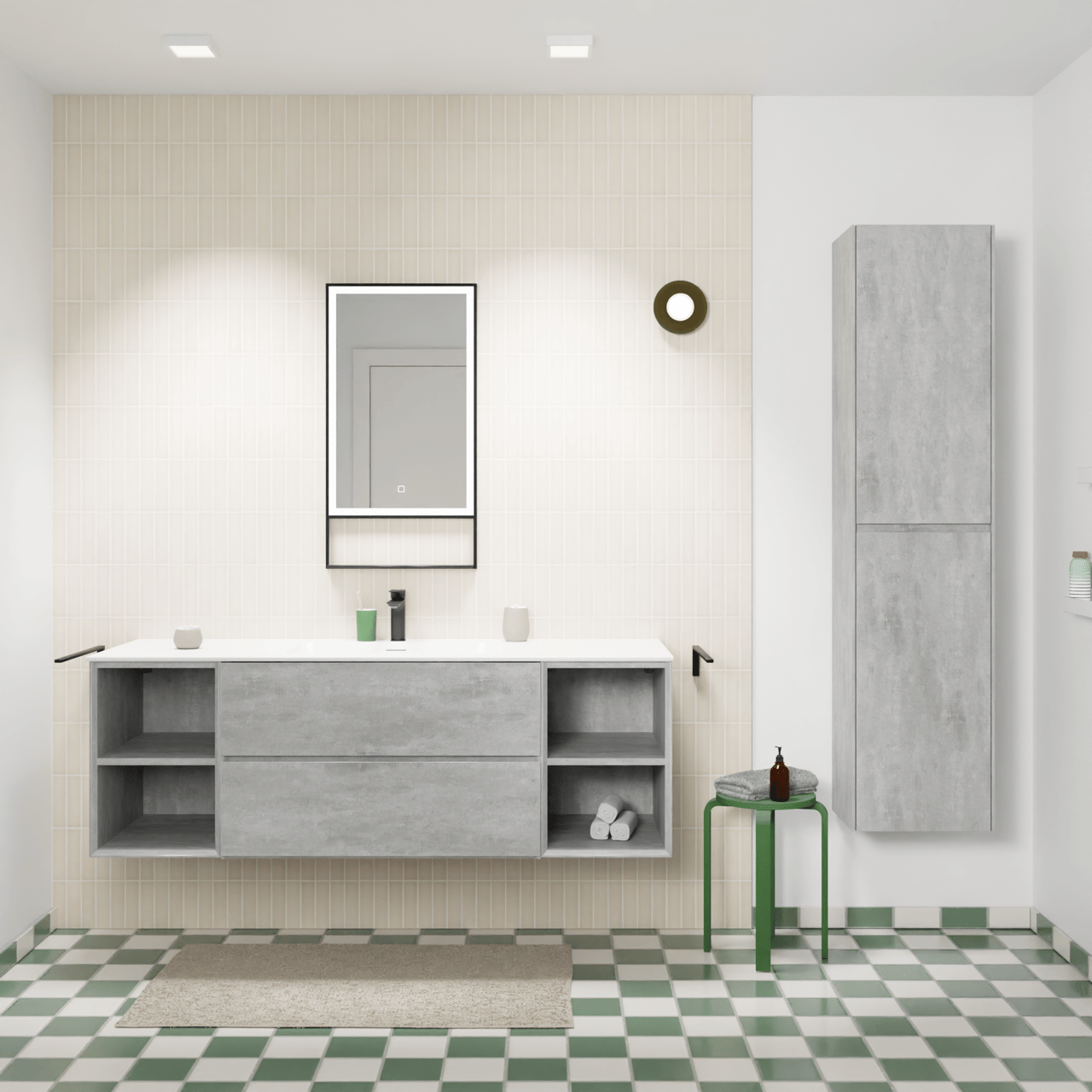 Storke Edge zwevend badkamermeubel 155 x 52 cm beton donkergrijs met Mata enkele wastafel in solid surface mat wit