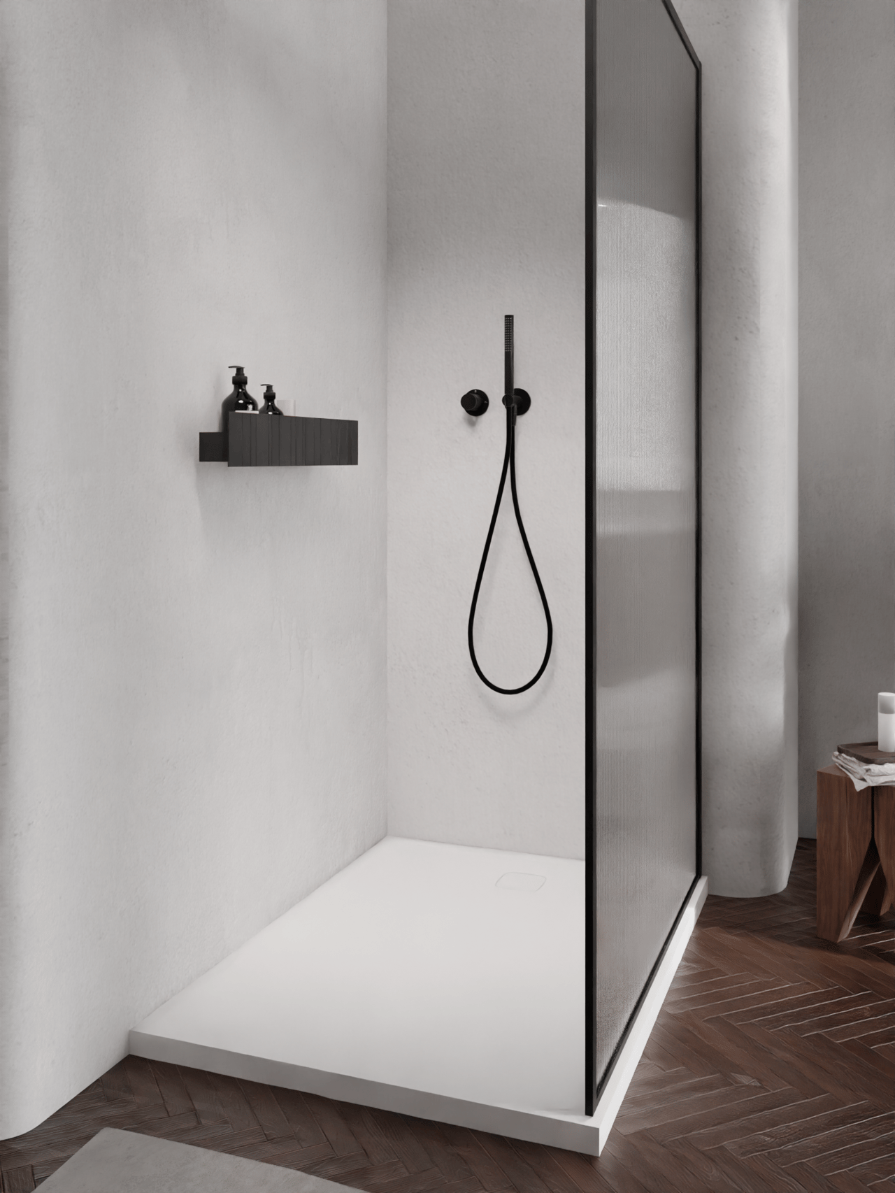 Balmani Bayou Duschwanne: 160 x 90 cm, Solid Surface, Weiß matt