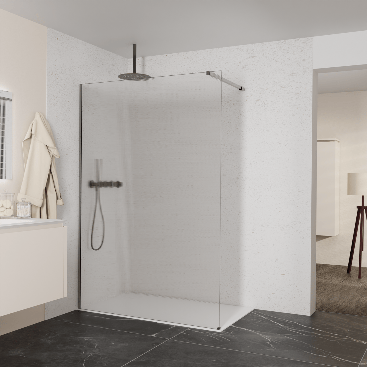 Balmani Modular Walk-In Dusche: 140 x 200 cm, Ribs, inklusive Coating, Profil Brushed GunMetal