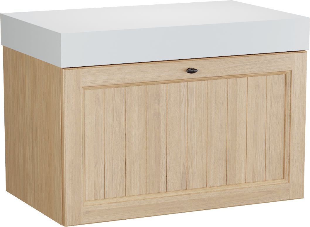 Balmani Lemon meuble salle de bains suspendu 90 x 55 cm, placage chêne naturel avec Dominus tablette simple en blanc mat