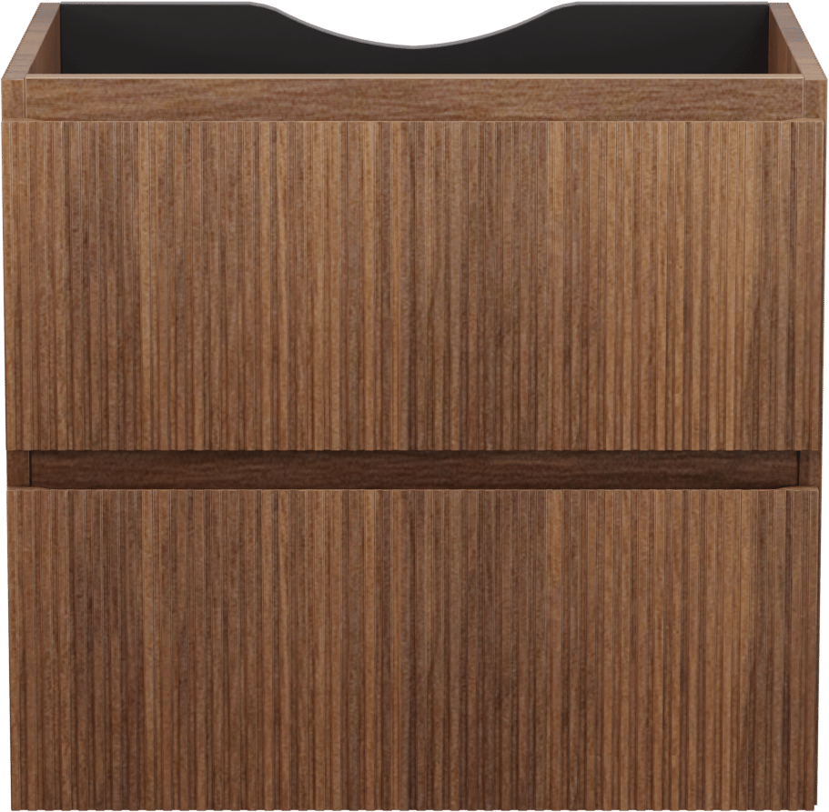 Linie Lado Ribs meuble sous-lavabo suspendu 60 x 46 cm noyer 2 tiroirs nervure sym. vert.