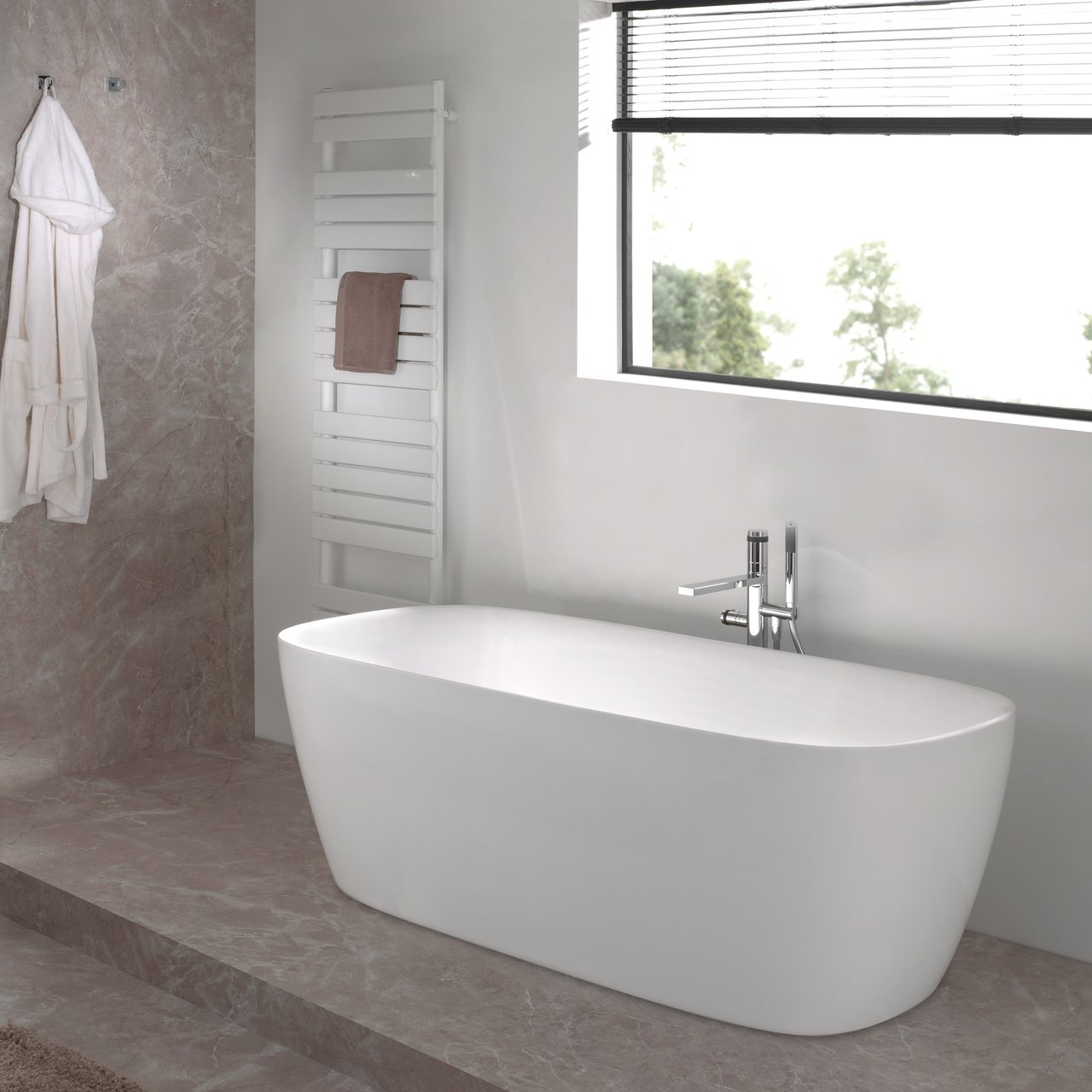 Luca Varess Plutonia baignoire îlot ovale 170 x 80 cm acrylique blanc brillant