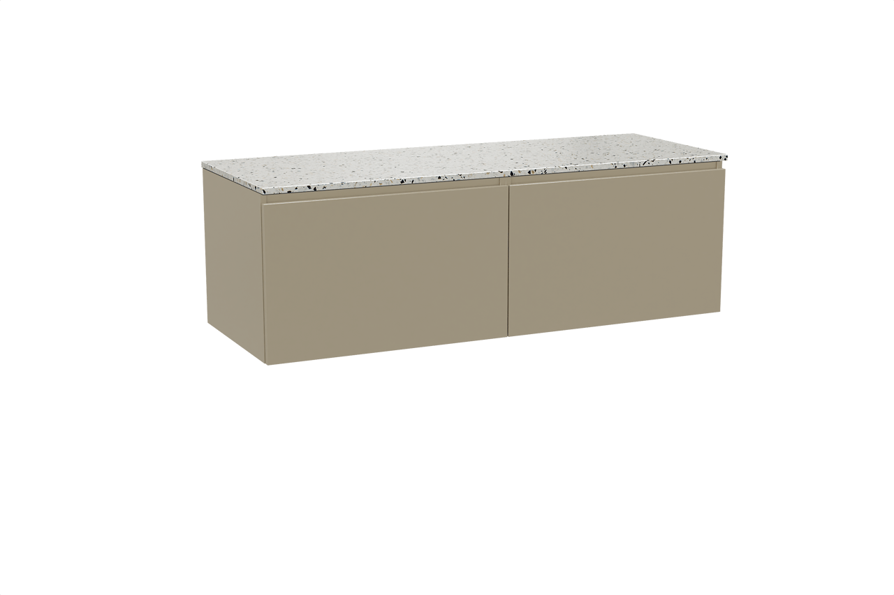 Balmani Sfera by Lucida meuble salle de bains suspendu 150 x 55 cm dune avec Stretto tablette simple ou double en blanc/noir mat terrazzo