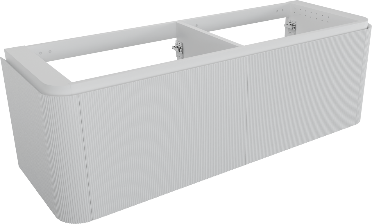 Balmani Moon hängender Waschbeckenunterschrank: 160 x 55 cm, weiß matt, 2 Schubladen, Vert. Sym. Rippe