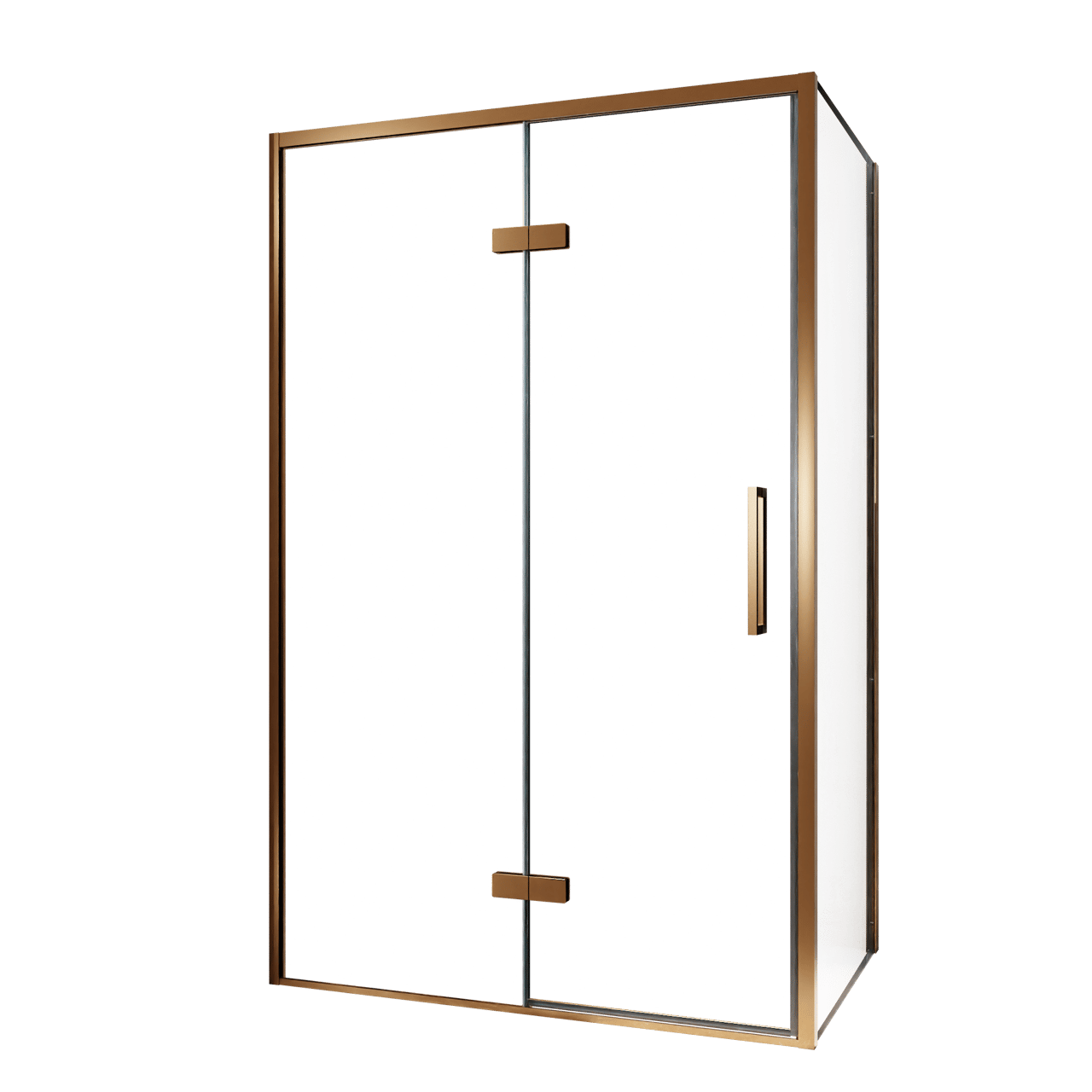 Balmani Senses Design douchehoek met linkse draaideur en vaste zijwand, 120 x 90 cm, Helder glas, Brushed Rosegold profielen