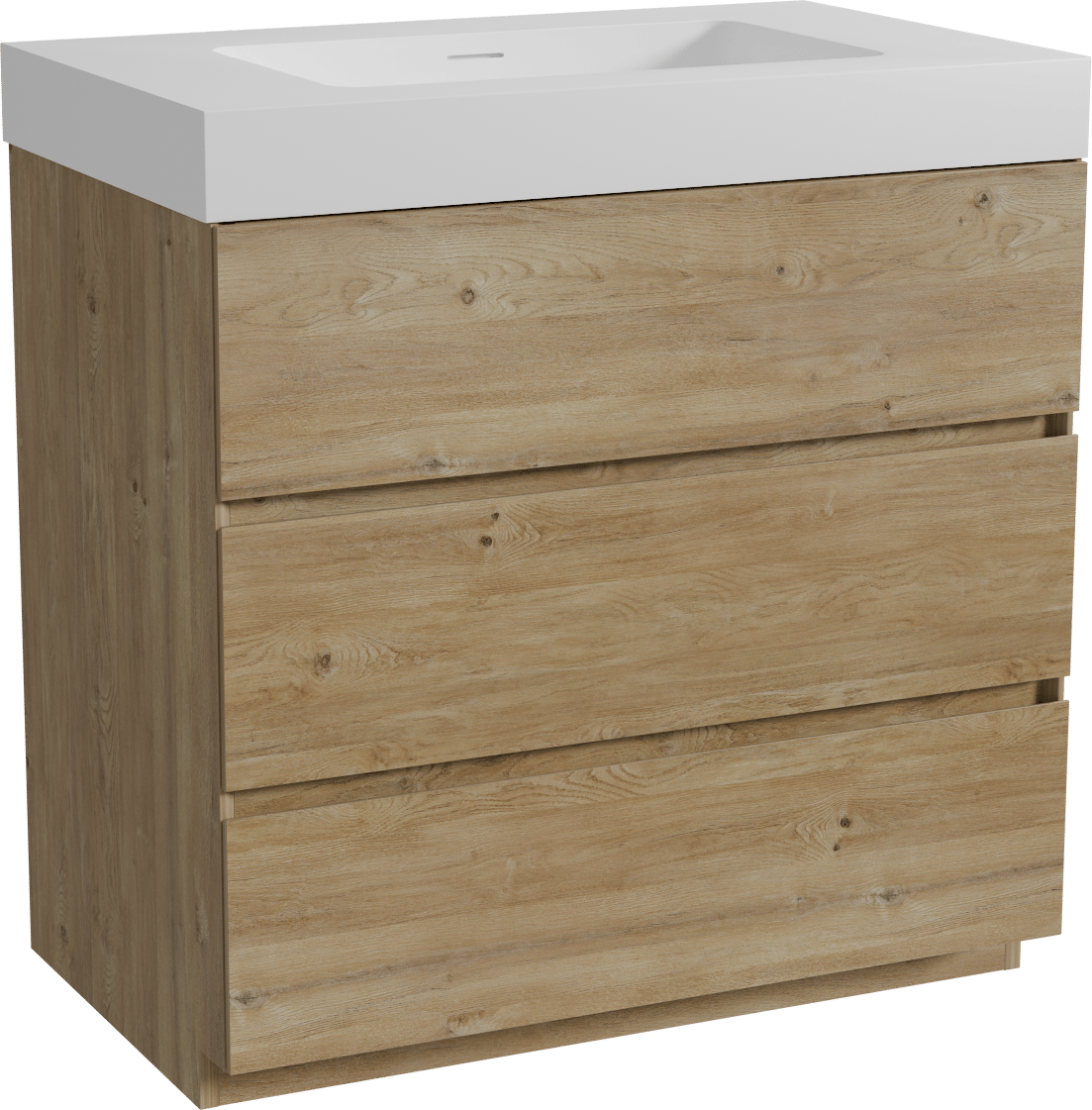 Storke Edge freistehendes Möbelstück Set: 85 x 52 cm, Rohe Eiche, mit Mata High Einzelwaschtisch, Solid Surface Weiß matt