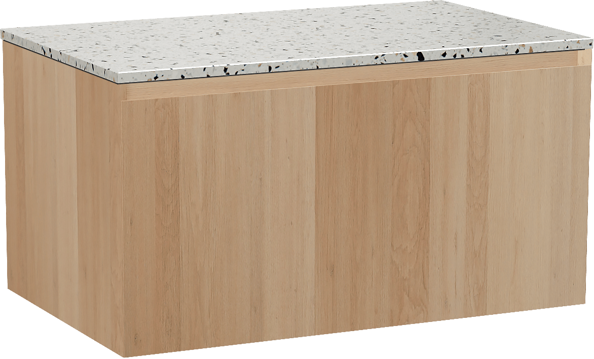 Balmani Idra by Mitra meuble salle de bains suspendu 90 x 55 cm chêne naturel avec Stretto tablette simple en blanc/noir mat terrazzo