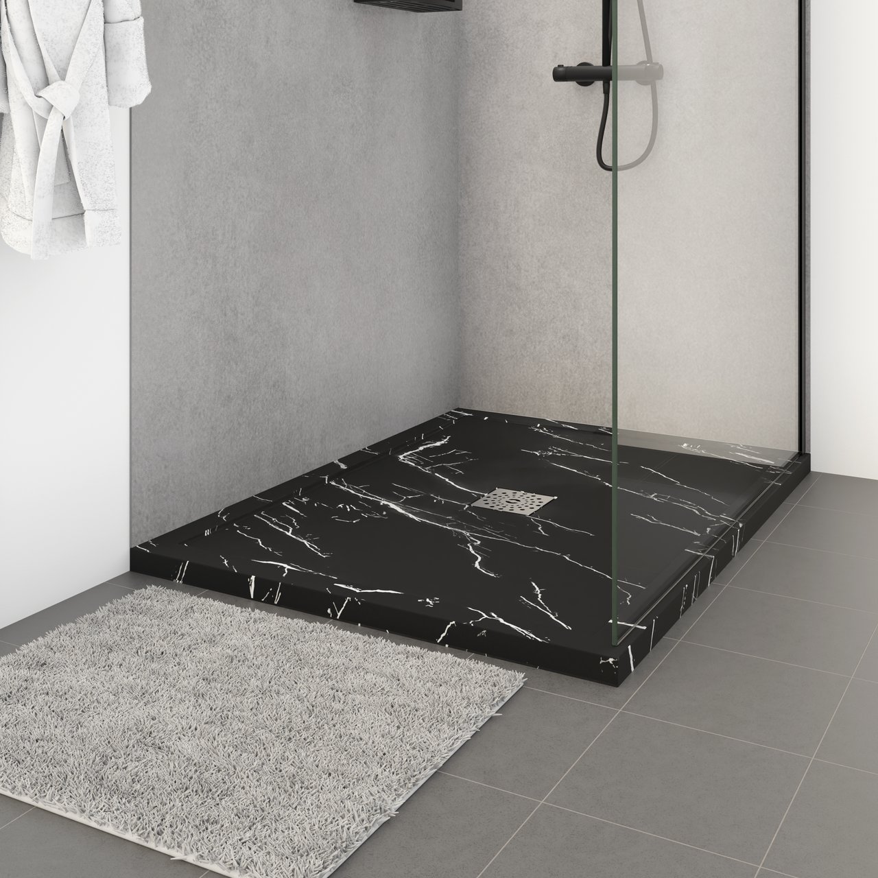 Linie Lido douchebak 120 x 90 cm composietmarmer zwarte marmerlook leisteenstructuur