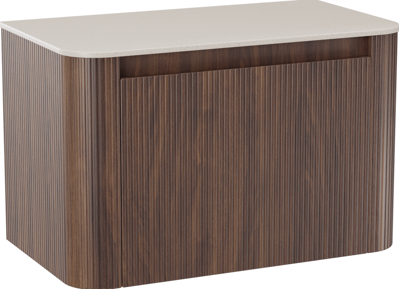 Storke Soft hängendes Möbelstück Set: 80 x 46 cm, Nussbaum, mit Tavola Soft Einzelwaschtischplatte Solid Surface Beige Granit, Vertikale symmetrische gerade Rippe