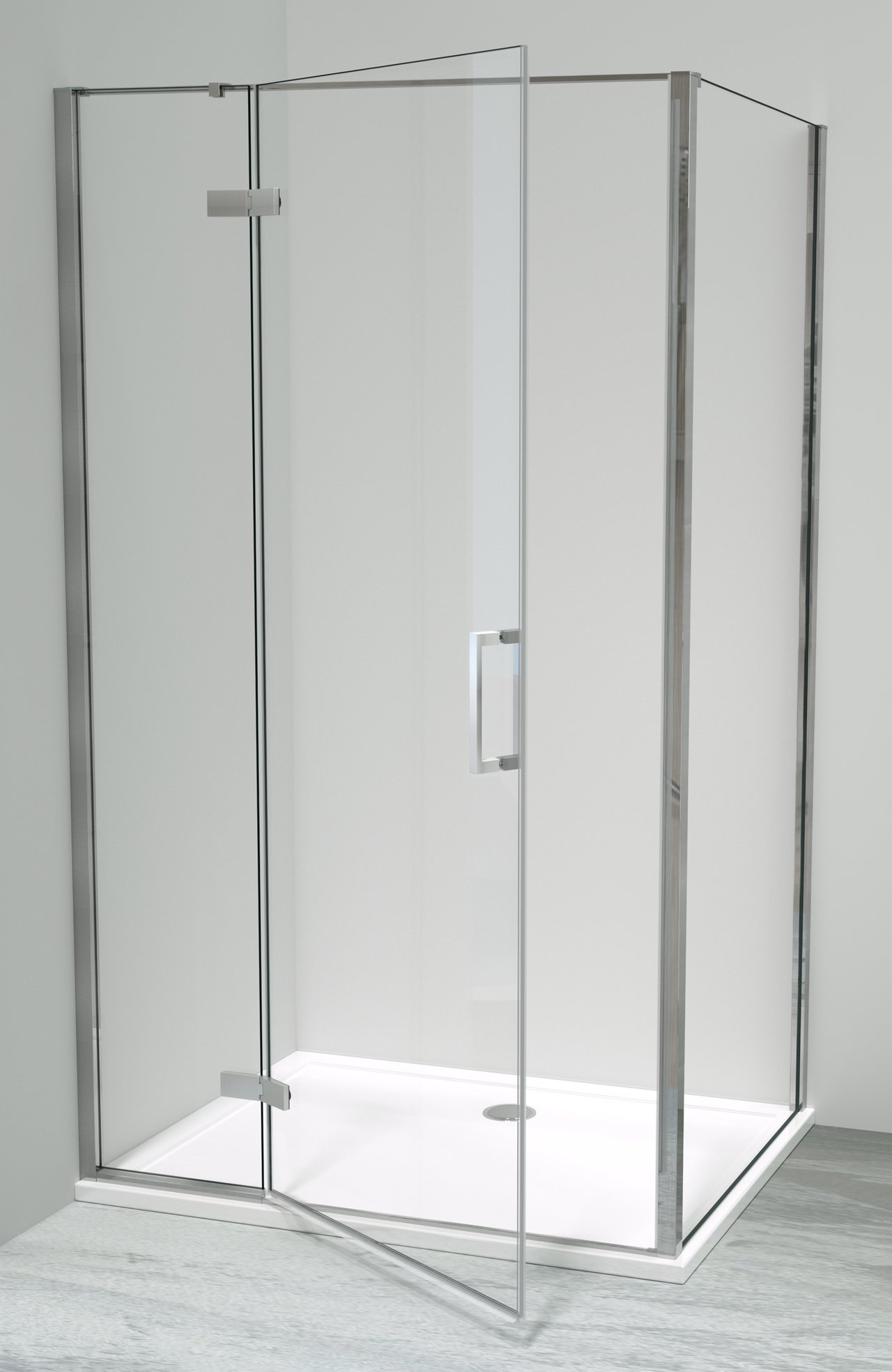 Luca Varess Nona Eckdusche: Drehtür, 90 x 120 cm, Klarglas, Chromprofil