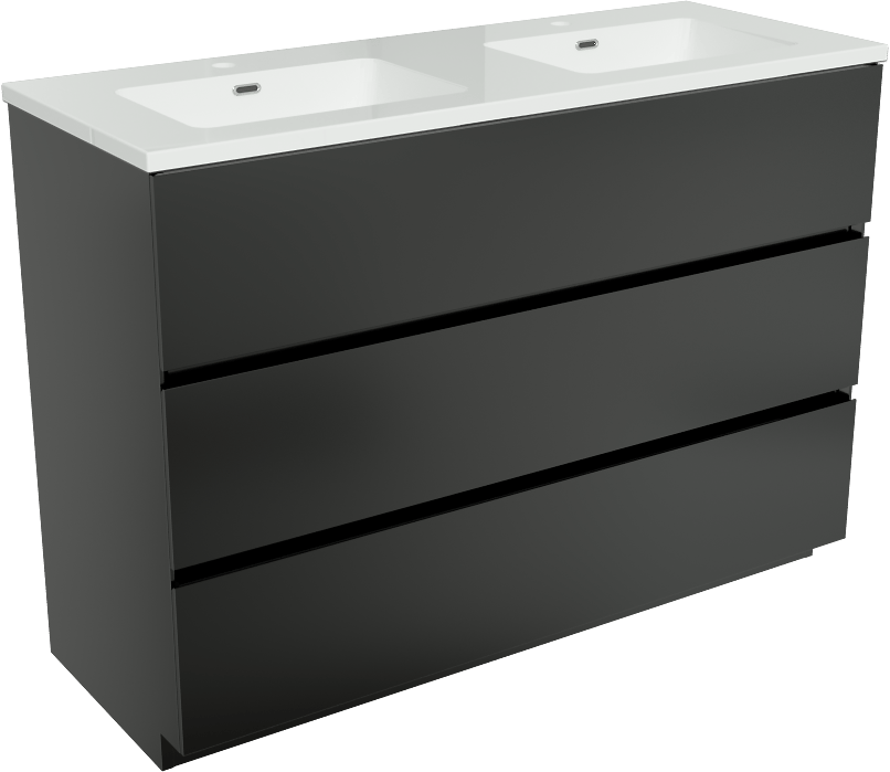 Storke Edge staand badmeubel 120 x 46 cm mat zwart met Diva dubbele wastafel in composietmarmer hoogglans wit