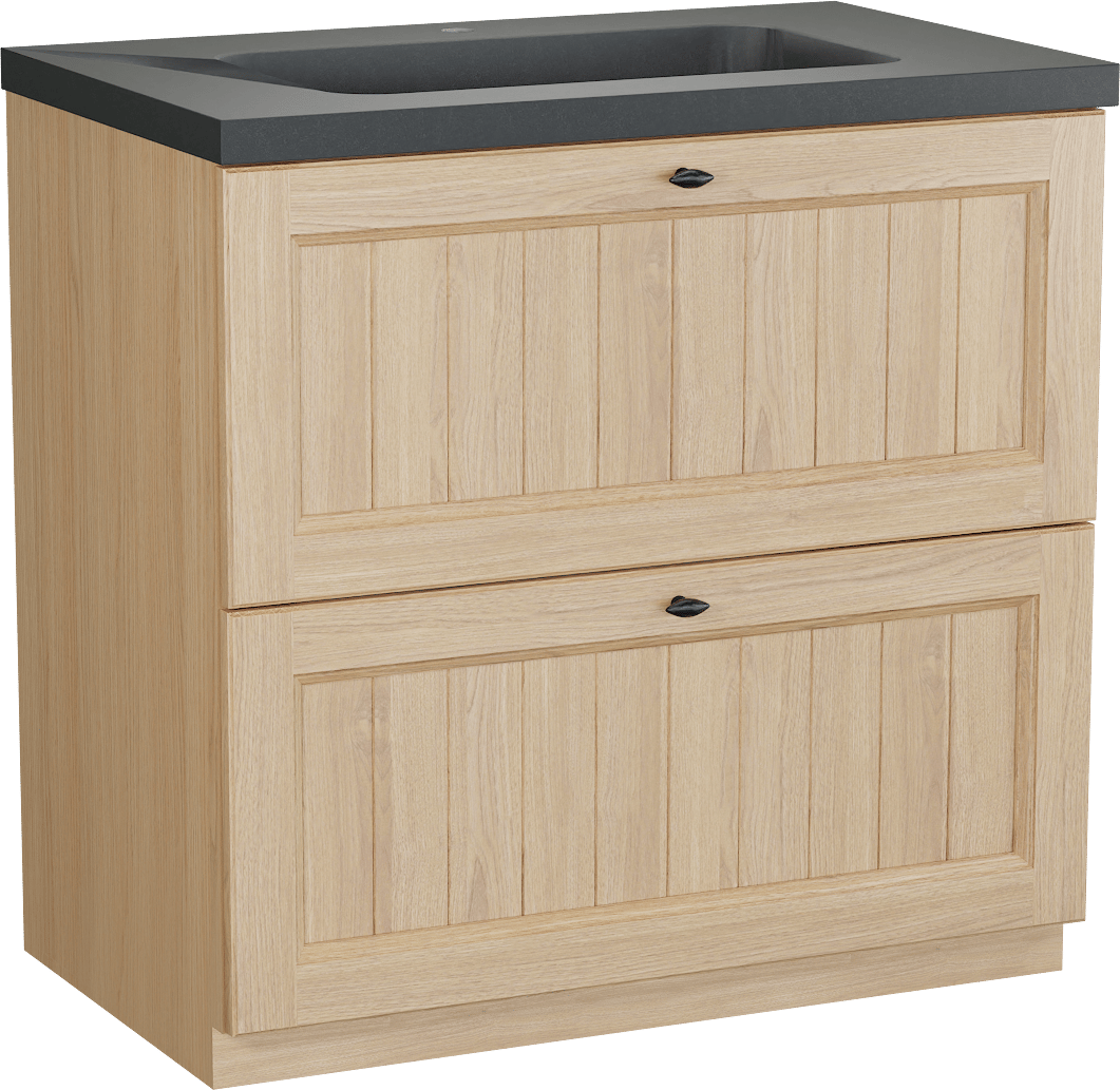 Balmani Lemon staand badkamermeubel 90 x 55 cm, fineer natuur eik met Napoli enkele wastafel in graniet zwart