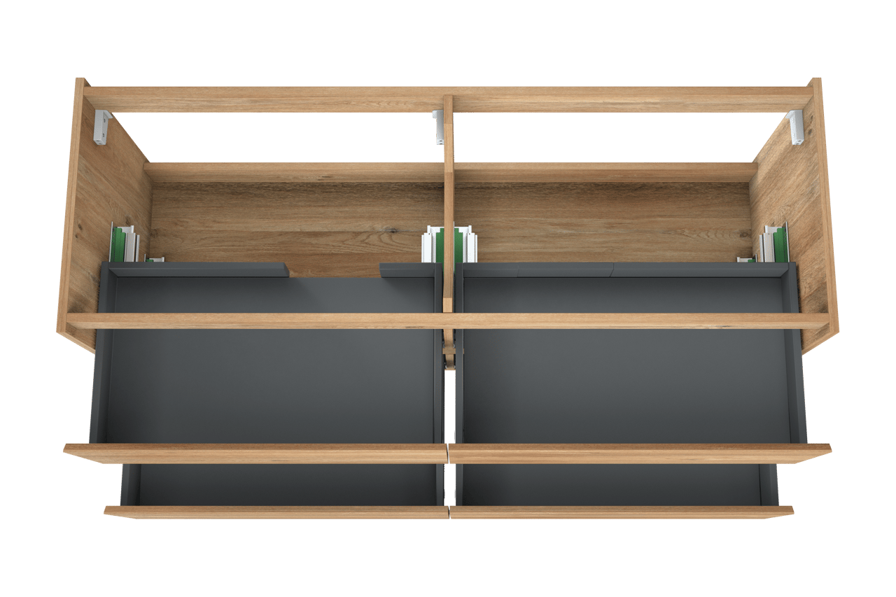 Storke Seda hängender Waschbeckenunterschrank: 150 x 52 cm, Eiche rustikal, 4 Schubladen