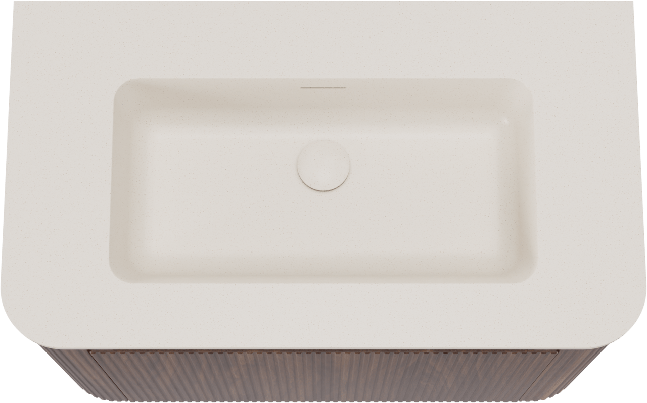 Storke Soft zwevend badkamermeubel 80 x 46 cm notelaar met Mata Soft enkele wastafel in solid surface beige granita, Verticale symmetrische rechte ribbel