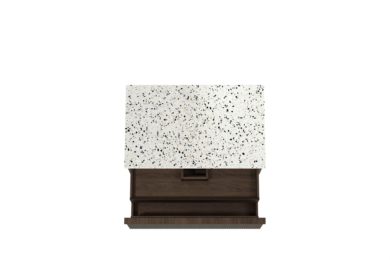 Balmani Forma zwevend badkamermeubel 90 x 55 cm gerookte eik met Stretto enkel tablet in mat wit/zwart terrazzo, Verticale symmetrische rechte ribbel