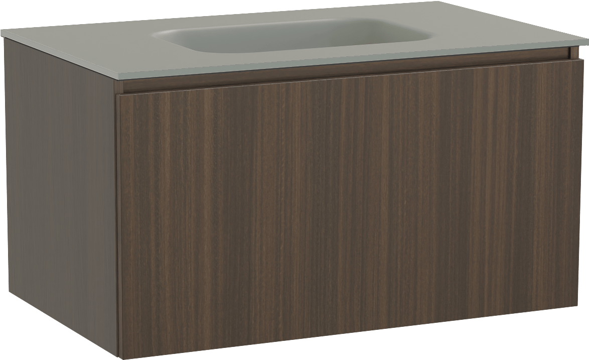 Balmani Sfera by Lucida zwevend badmeubel 90 x 55 cm eucalyptus met Tablo Arcato enkele wastafel in solid surface steengrijs
