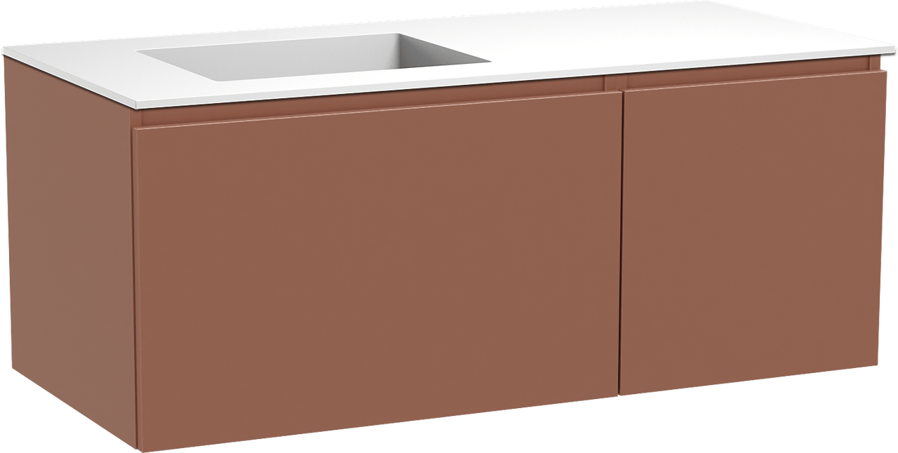 Balmani Sfera by Lucida hängendes Möbelstück Set: 120 x 55 cm, Cotto, mit Tablo Stretto Waschtisch links, Solid Surface Weiß matt