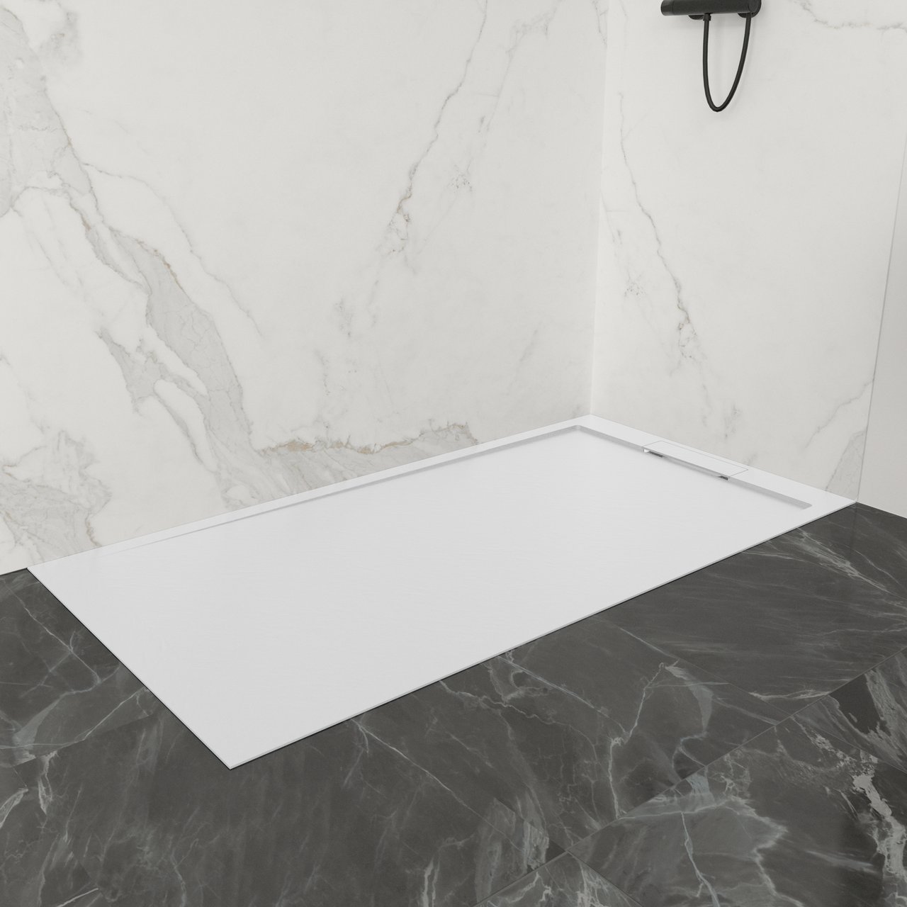 Balmani Indus receveur de douche 140 x 90 cm marbre composite blanc mat texture ardoise