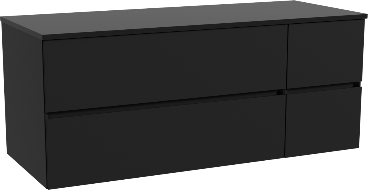 Storke Edge hängendes Möbelstück Set: 130 x 52 cm, Schwarz matt, mit Panton Einzel- oder Doppel Waschtischplatte, Pulverbeschichtetes MDF Schwarz matt