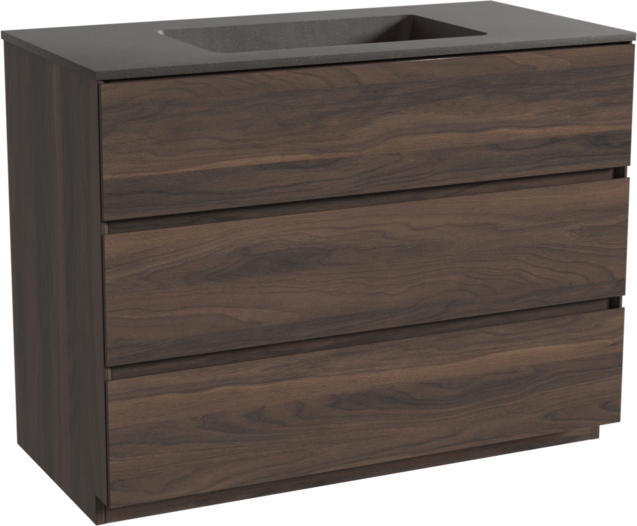Storke Edge freistehendes Möbelstück Set: 105 x 52 cm, Nussbaum, mit Scuro Einzelwaschtisch, Quarz Schwarz matt