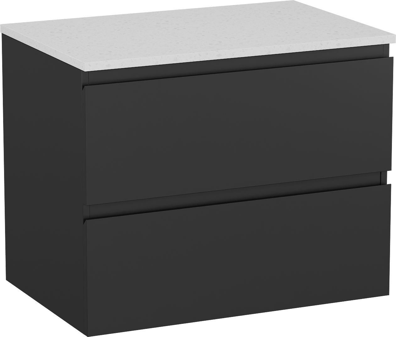 Linie Lado meuble salle de bains suspendu 70 x 46 cm noir mat avec Lado tablette simple en mélaminé terrazzo blanc
