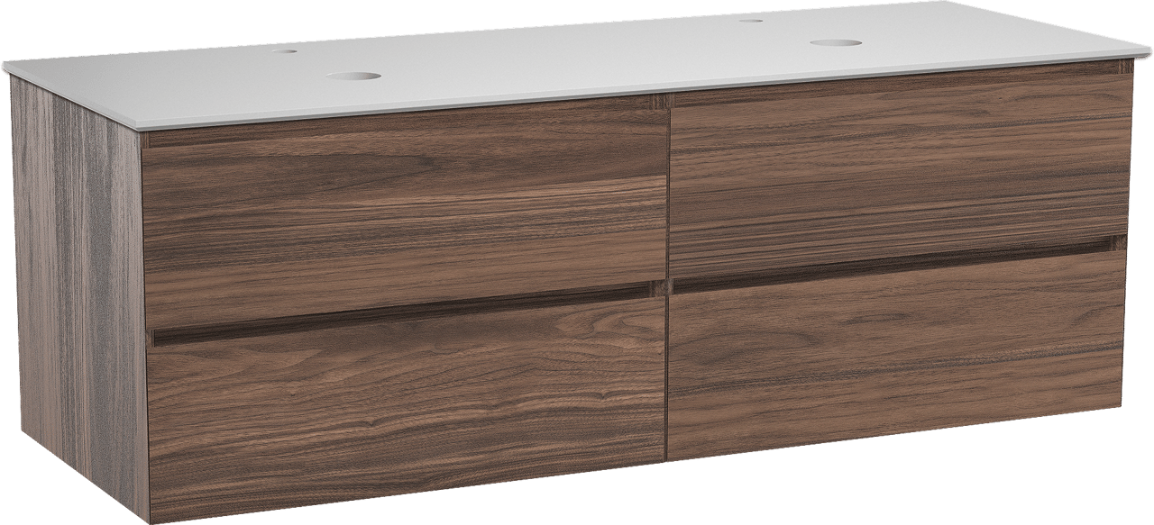 Balmani Mitra meuble salle de bains suspendu 150 x 55 cm noyer avec Facetta tablette double en solid surface blanc mat