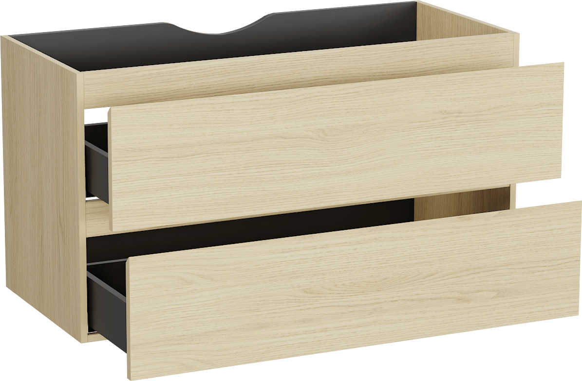 Linie Lado meuble sous-lavabo suspendu 100 x 46 cm chêne scandinave 2 tiroirs