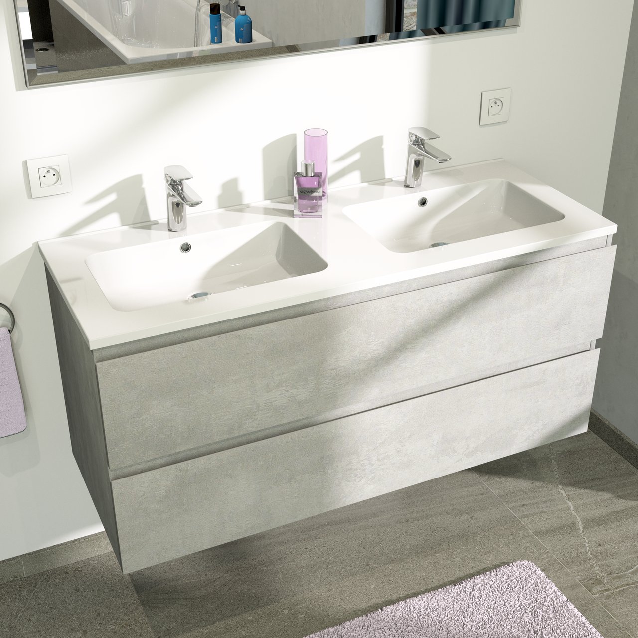 Linie Vano double vasque marbre composite brillant 120 x 46 cm
