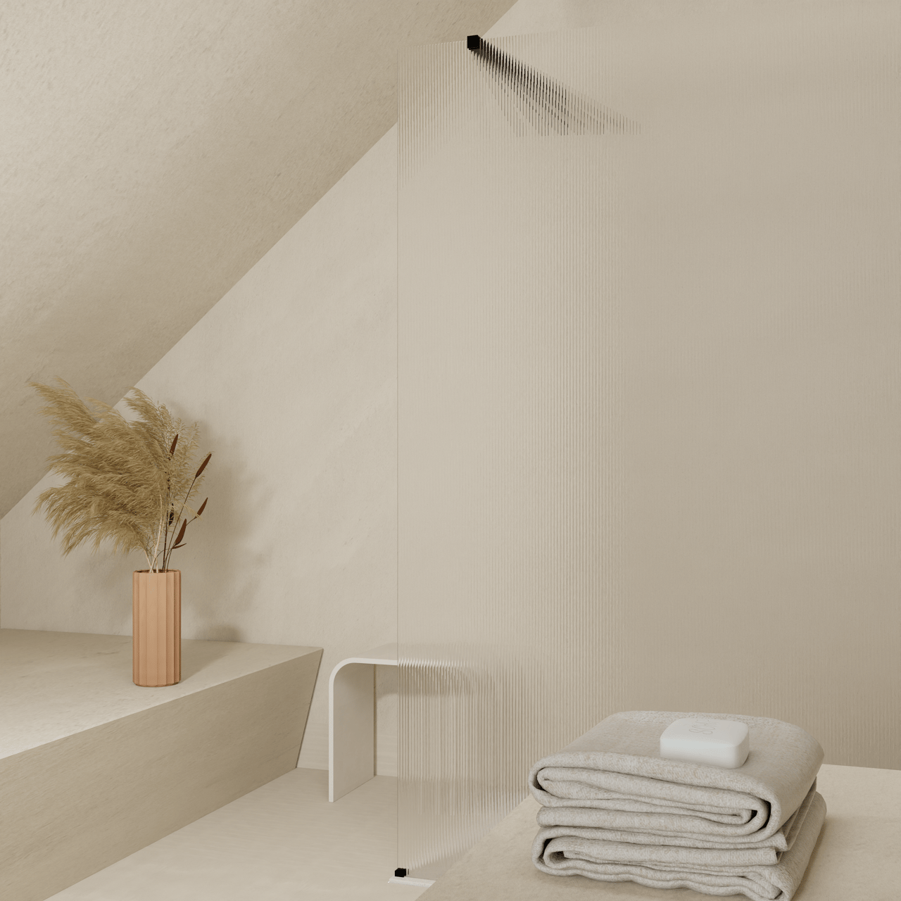 Balmani Modular Walk-In Dusche: 120 x 200 cm, Ribs, inklusive Coating, Profil Schwarz matt