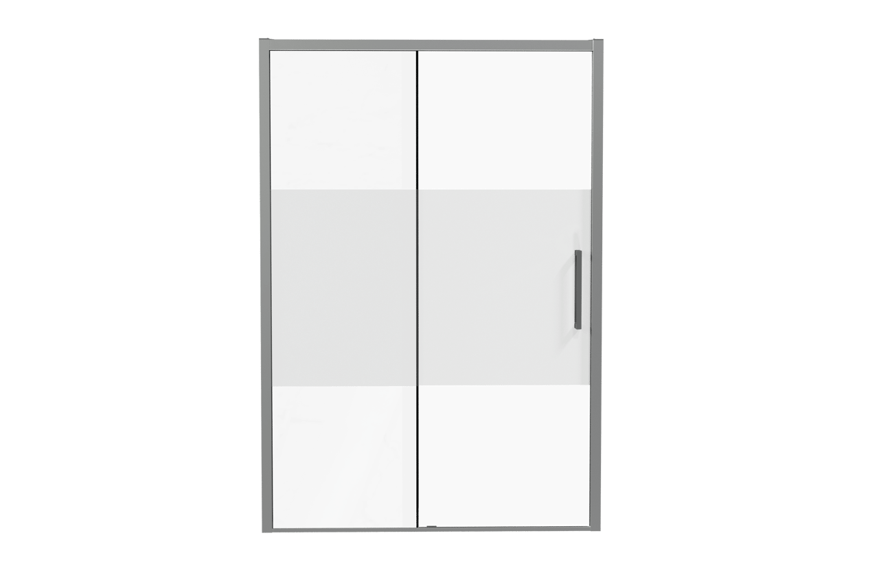 Luca Varess Senses porte coulissante gauche 140 x 200 cm verre transparent avec bande matte profil chrome brillant