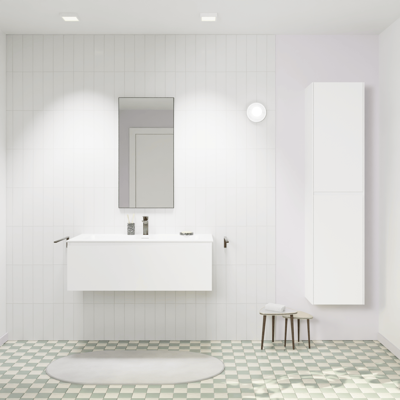 Storke Edge zwevend badkamermeubel 105 x 52 cm mat wit met Mata enkele wastafel voor 2 kraangaten in solid surface mat wit