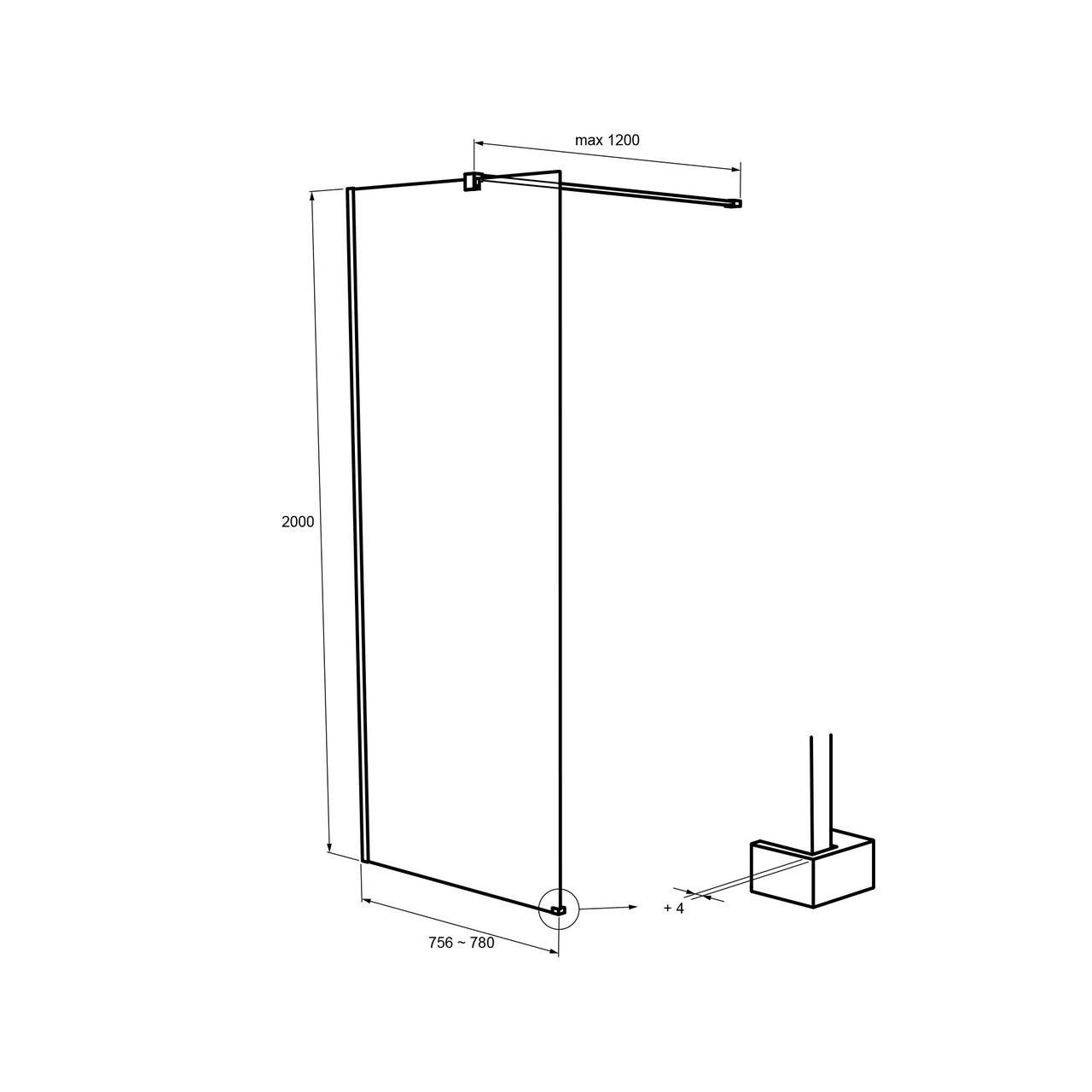 Balmani Modular inloopdouche 80 x 200 cm rookglas met matte strook mat zwart profiel