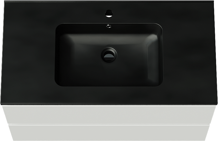 Linie Lado meuble salle de bains suspendu 90 x 46 cm blanc brillant avec Vano plan simple en marbre composite noir mat