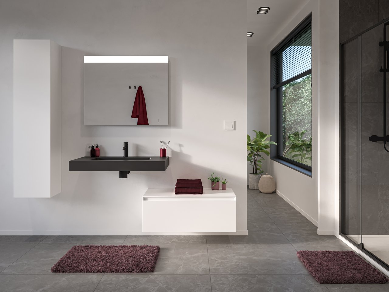 Storke Edge Modulo hängender Waschbeckenunterschrank: 85 x 48 cm, Weiß matt, 1 Schublade