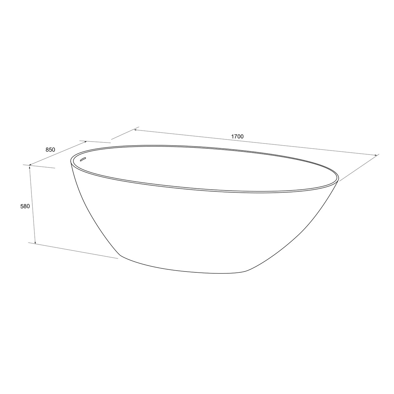 Balmani Fahro ovaal vrijstaand bad 170 x 85 cm Solid Surface mat wit