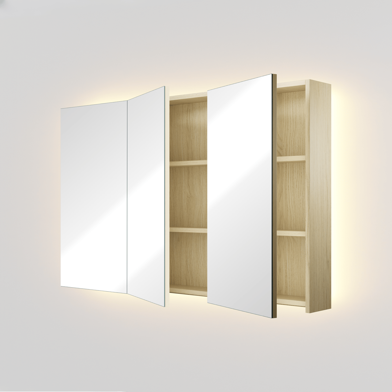 Linie Montro spiegelkast 120 x 75 cm scandinavische eik met spiegelverlichting