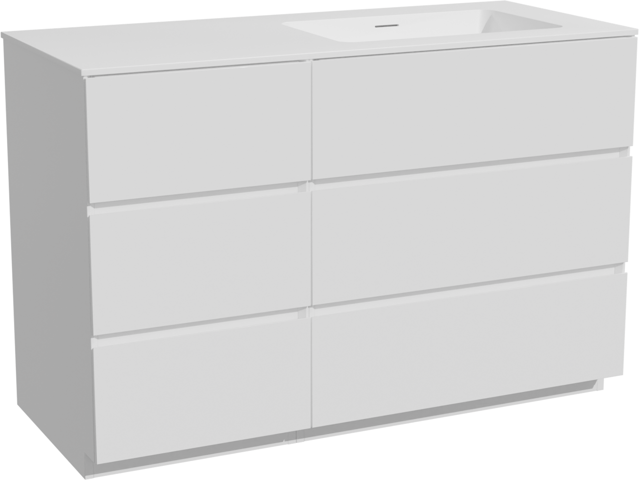 Storke Edge meuble salle de bains à poser 120 x 52 cm blanc mat avec Mata plan vasque asymétrique à droite en solid surface blanc mat