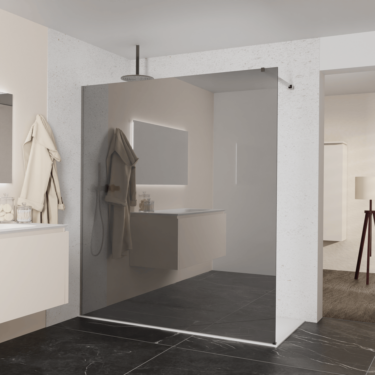 Balmani Modular douche à l'italienne: 180 x 200 cm, Miroir Reflex, avec coating, Profil Brushed GunMetal