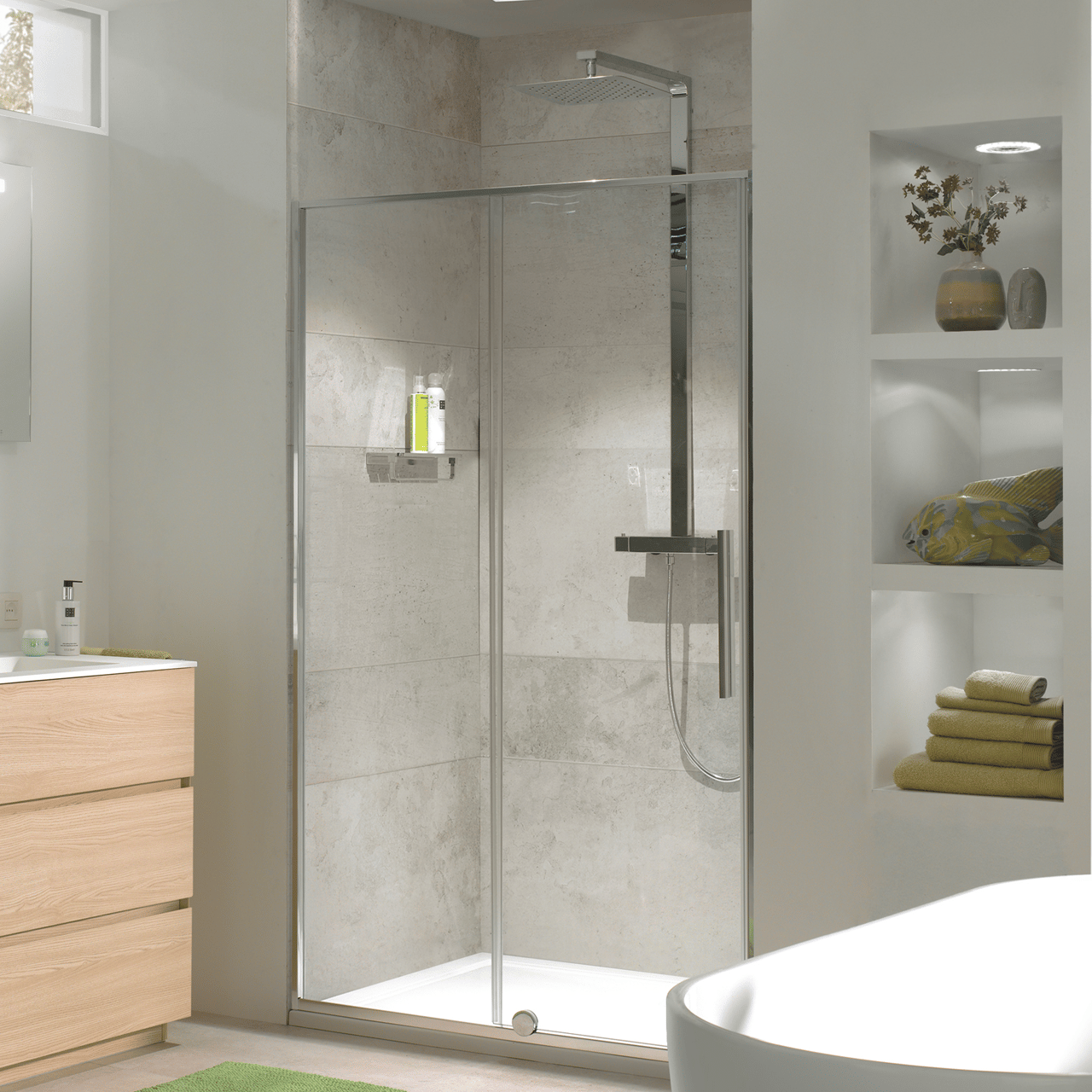 Luca Varess Morano porte coulissante 120 x 190 cm verre transparent profil chrome brillant